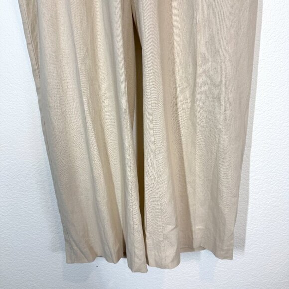Zara Linen Wide Leg Drawstring Pants Beige Neutral Vacation Beach XL - Picture 8 of 13